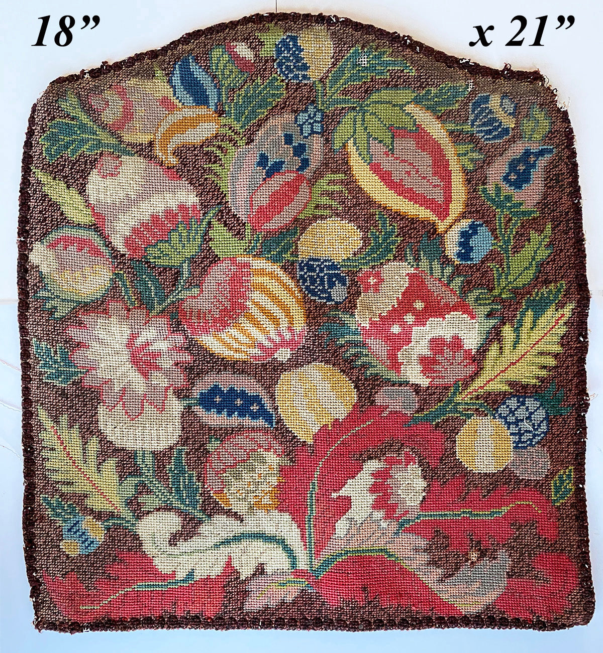 Antique French Needlepoint Chair Back Panel for Bench or Throw Pillow Project, BIG