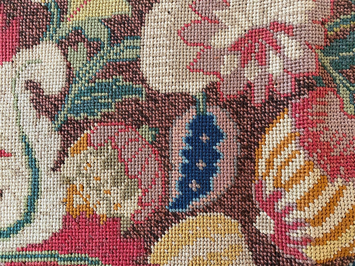 Antique French Needlepoint Chair Back Panel for Bench or Throw Pillow Project, BIG
