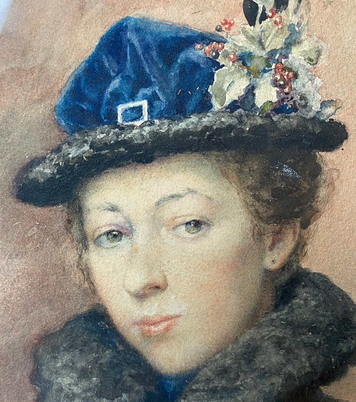 Superb c.1926 Portrait of a Bride, French Impressionist, Gustave Frédéric Chanet (1862-1938) Hat and Fur, Beautiful in Original Wood Frame