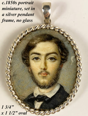 Antique French Portrait Miniature, a VERY Pretty Young Man in Silver Pendant, no Glass