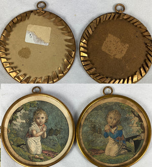 Antique Pair, Napoleon's Son, Hand Painted Intaglio Prints in 3" Round Frame, Miniature Portrait