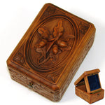 Antique Black Forest Carved Pocket Watch Display Box, Casket, Oak Leaves & Acorns