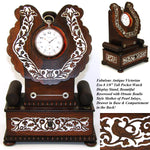 Antique Victorian Era 8.5" Pocket Watch Display Stand, Rosewood with Mother of Pearl Inlay