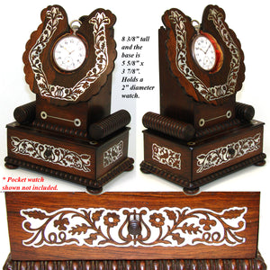 Antique Victorian Era 8.5" Pocket Watch Display Stand, Rosewood with Mother of Pearl Inlay