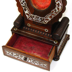 Antique Victorian Era 8.5" Pocket Watch Display Stand, Rosewood with Mother of Pearl Inlay