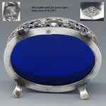 Antique French Sterling Silver & Cobalt Glass Master Open Salt, Winged Cherubs, Putti