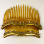 Pair (2) Antique French Napoleon III (Victorian) Blond Tortoise Shell Hair Combs, Seed Pearls, Excellent