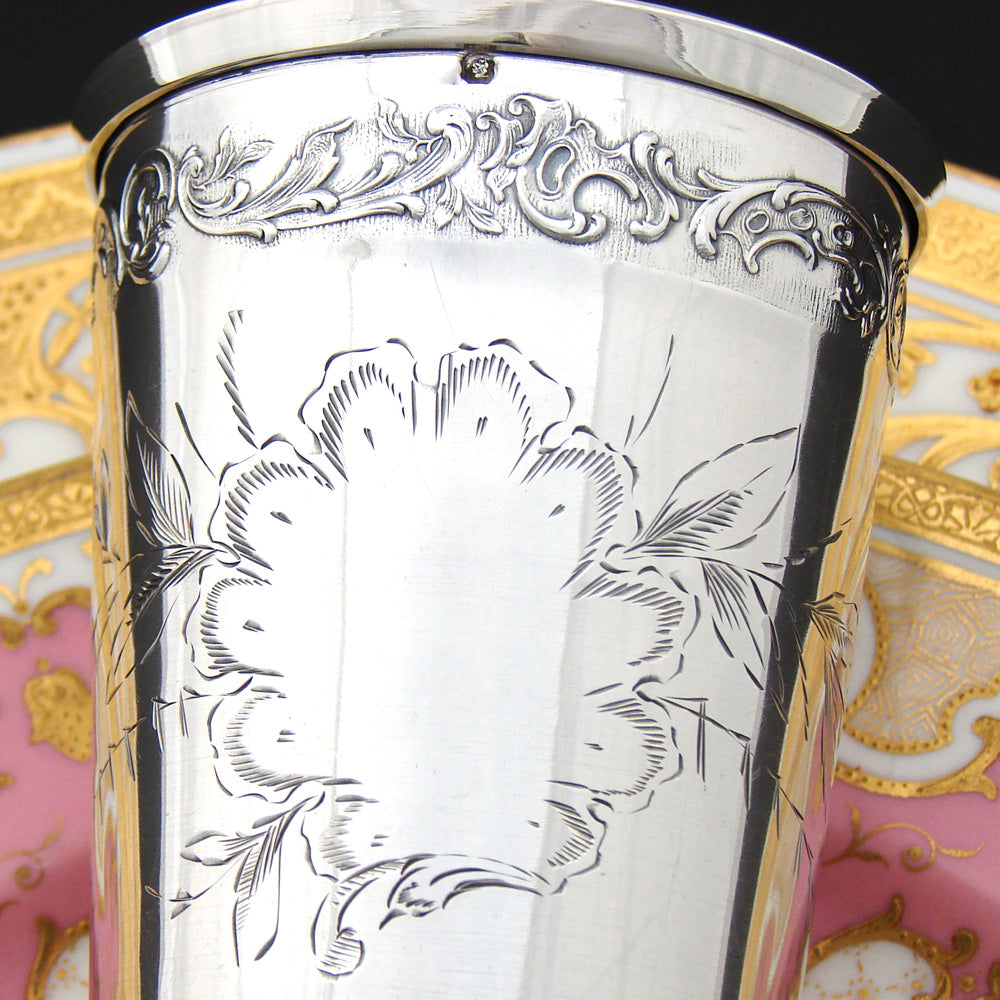 Antique French Sterling Silver Wine or Mint Julep Cup, Tumbler or Timbale, Raised Tendrils