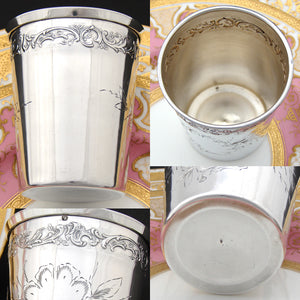 Antique French Sterling Silver Wine or Mint Julep Cup, Tumbler or Timbale, Raised Tendrils