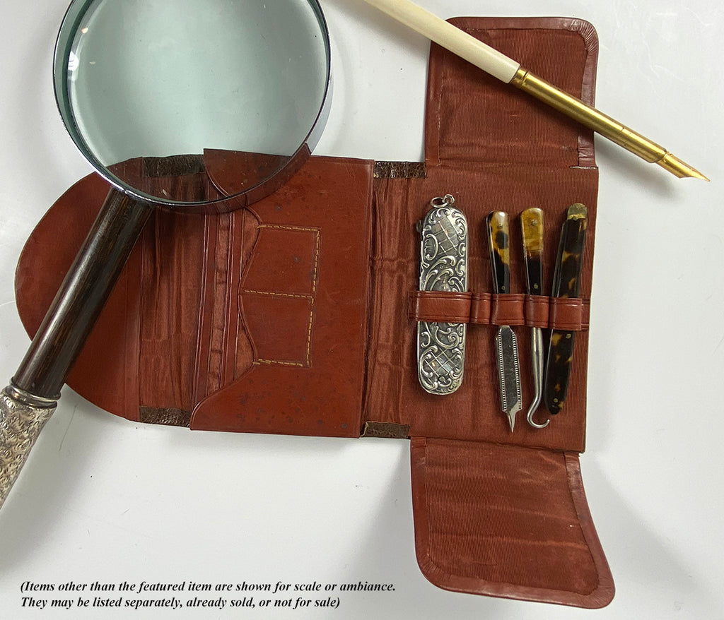 Antique Edwardian Era Wallet has Mustache Comb, Pocket Knife, Vanity