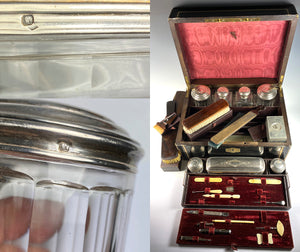 Antique Napoleon III French Sterling Silver, Crystal Travel Vanity, Trousse d' Voyage, Necessaire c.1850-70