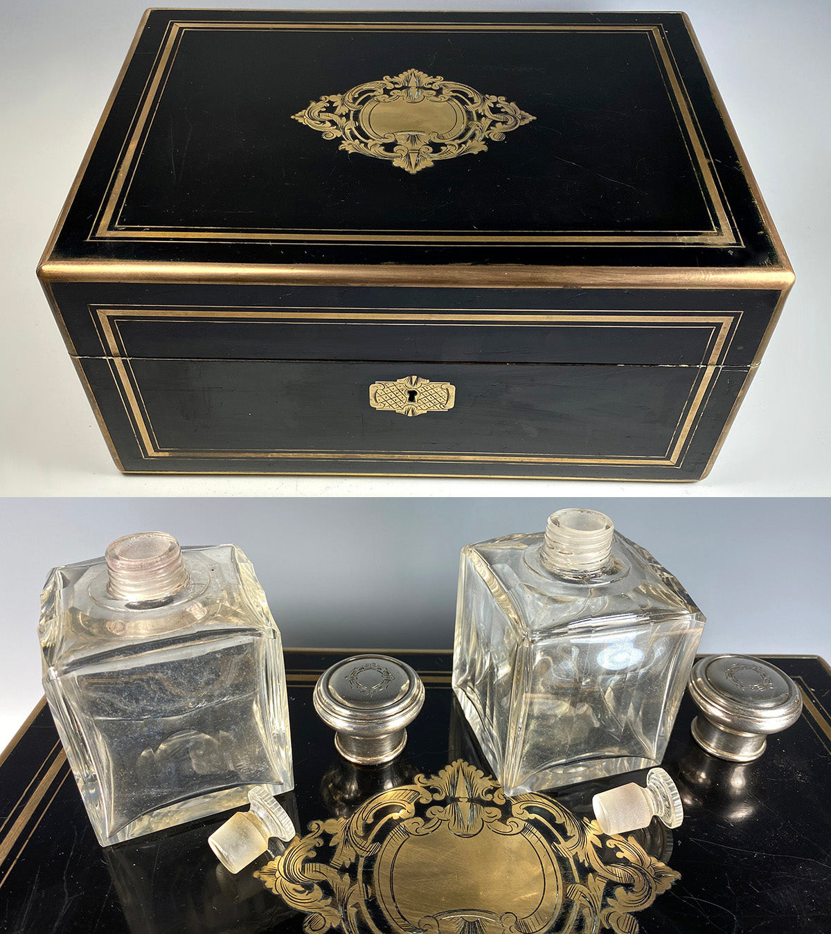 Antique Napoleon III French Sterling Silver, Crystal Travel Vanity, Victorian Era Trousse d' Voyage, Necessaire c.1850-70