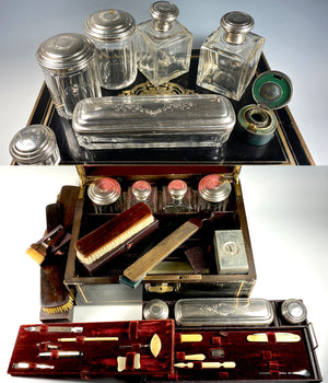 Antique Napoleon III French Sterling Silver, Crystal Travel Vanity, Victorian Era Trousse d' Voyage, Necessaire c.1850-70