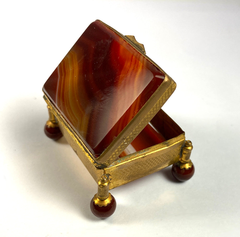 Mini 2" Antique German Banded Agate Jewelry, Specimen or Snuff Box, Idar-Oberstein