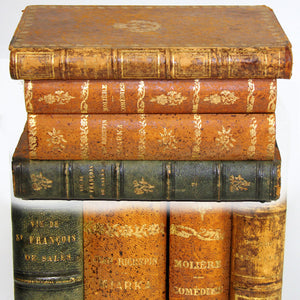 Vintage French "Leather Bound Books" Musical Hidden Bar, Tantalus, Caddy, 2 Decantesr & 5 Cups