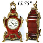 Superb Antique French Boulle Mantel Clock, 15.75" Tall, Ornate Bronze Accenting