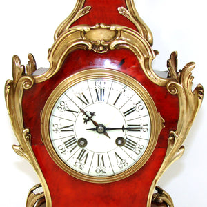 Superb Antique French Boulle Mantel Clock, 15.75" Tall, Ornate Bronze Accenting