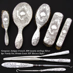 Antique French Hallmarked Silver Louis XVI Style 8pc Vanity Mirror & Brush Set, Gorgeous!