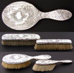 Antique French Hallmarked Silver Louis XVI Style 8pc Vanity Mirror & Brush Set, Gorgeous!