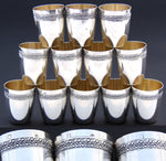 Antique French Sterling Silver 12pc Aperitif or Shot Glass Set, Empire Revival, Original Box