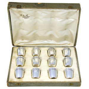 Antique French Sterling Silver 12pc Aperitif or Shot Glass Set, Empire Revival, Original Box