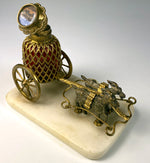Antique French Eglomise Grand Tour Souvenir Goat Cart w Perfume Bottle, Cranberry Glass