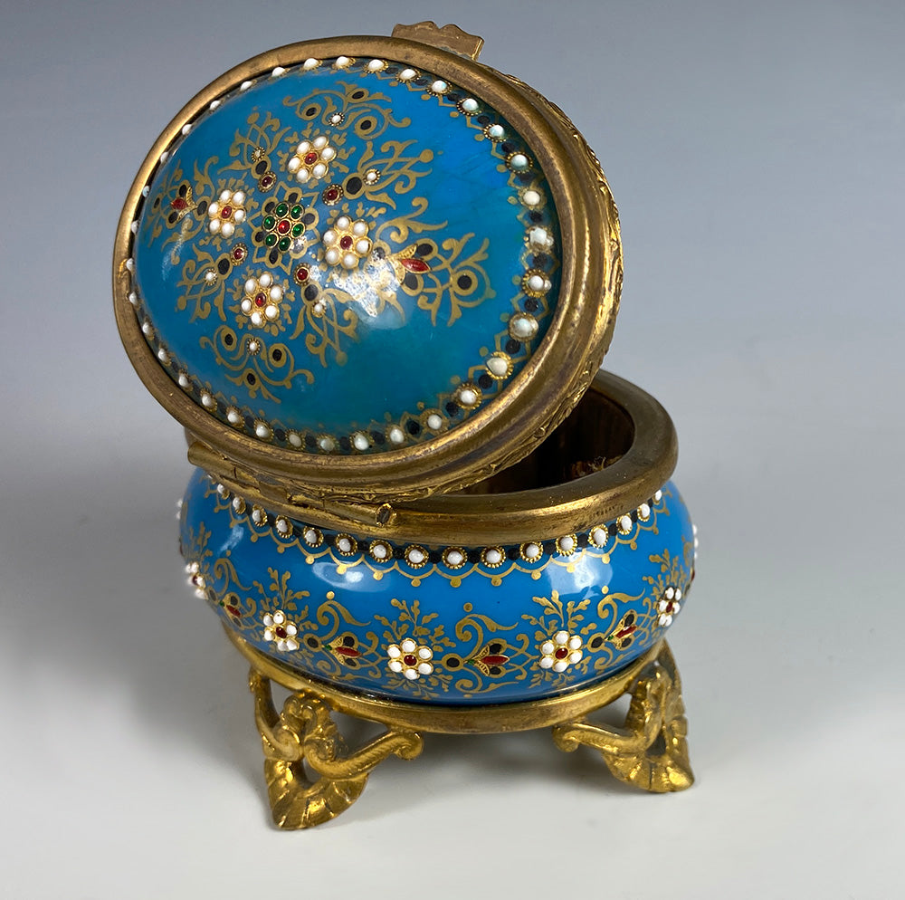 Antique French Kiln-fired Enamel Jewelry Box, Napoleon III, Bresse, France