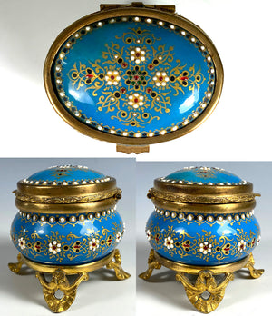 Antique French Kiln-fired Enamel Jewelry Box, Napoleon III, Bresse, France