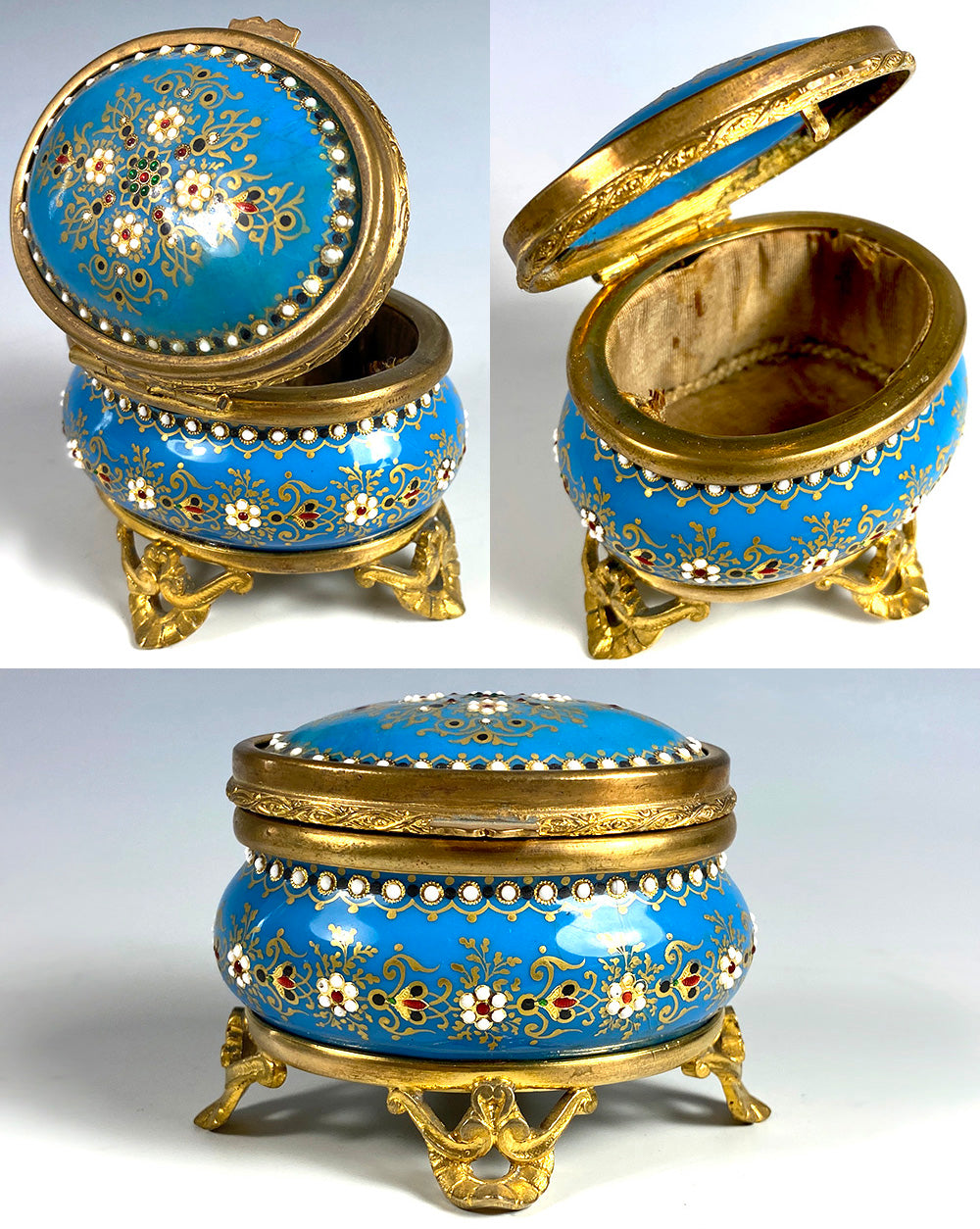 Antique French Kiln-fired Enamel Jewelry Box, Napoleon III, Bresse, France