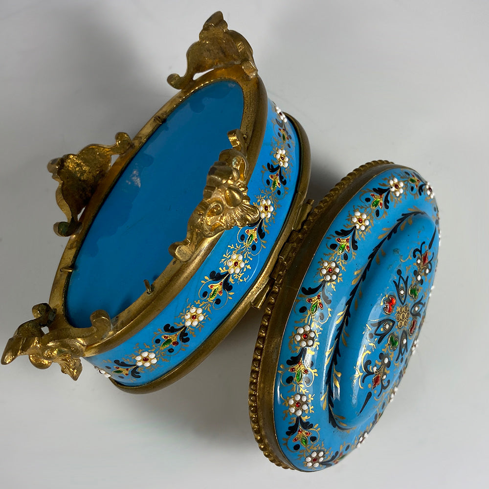 Antique French Kiln-fired Enamel Jewelry or Trinket Box, Bressan from Bresse, France