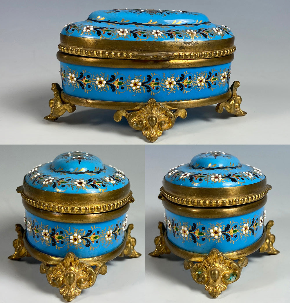 Antique French Kiln-fired Enamel Jewelry or Trinket Box, Bressan from Bresse, France