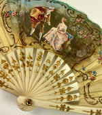 Mid-1900s Child's or Doll Fan, French Silk, Raised Gold Enamel, 4.25" Guard