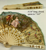 Mid-1900s Child's or Doll Fan, French Silk, Raised Gold Enamel, 4.25" Guard