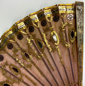 Antique French Empire Sequin, Silk and Tortoise Shell Pique Hand Fan, c.1800-1815