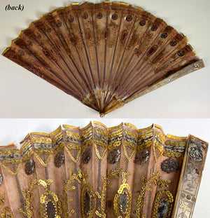 Antique French Empire Sequin, Silk and Tortoise Shell Pique Hand Fan, c.1800-1815