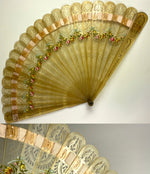 Antique Hand Painted French Hand Fan, First Empire, c.1800-1815, Blond Tortoise Shell or Horn