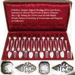 Magnificent Antique French Sterling Silver 24pc Fork & Spoon Flatware Set, Caduceus Serpents