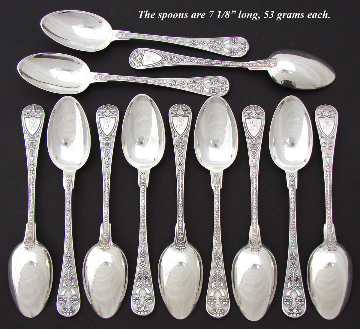 Magnificent Antique French Sterling Silver 24pc Fork & Spoon Flatware Set, Caduceus Serpents