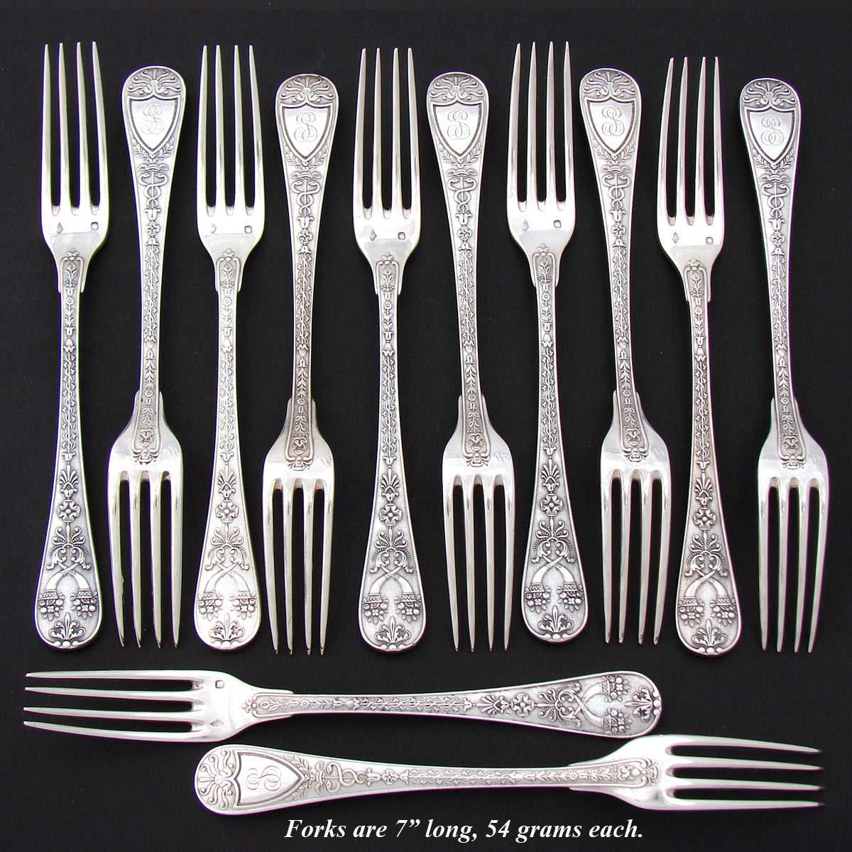 Magnificent Antique French Sterling Silver 24pc Fork & Spoon Flatware Set, Caduceus Serpents