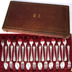 Magnificent Antique French Sterling Silver 24pc Fork & Spoon Flatware Set, Caduceus Serpents