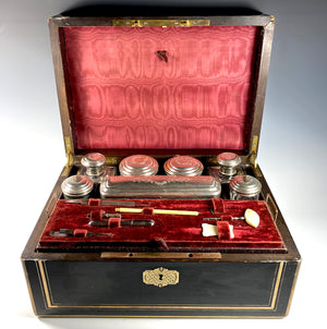Antique Napoleon III French Sterling Silver, Crystal Travel Vanity, Trousse d' Voyage, Necessaire c.1850-70