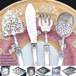 Antique French Puiforcat Sterling Silver 4p Hors d'Oeuvre Implement Set, Art Nouveau Style Pattern