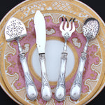 Antique French Puiforcat Sterling Silver 4p Hors d'Oeuvre Implement Set, Art Nouveau Style Pattern