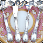 Antique French Puiforcat Sterling Silver 4p Hors d'Oeuvre Implement Set, Art Nouveau Style Pattern