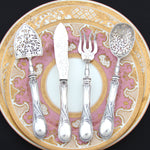 Antique French Puiforcat Sterling Silver 4p Hors d'Oeuvre Implement Set, Art Nouveau Style Pattern