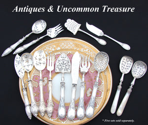 Antique French Puiforcat Sterling Silver 4p Hors d'Oeuvre Implement Set, Art Nouveau Style Pattern