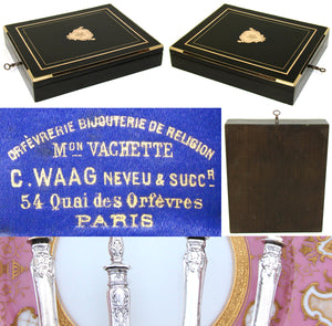 Antique French Sterling Silver 4p Hors d'Oeuvre Implement Set, Gorgeous Napoleon III Box