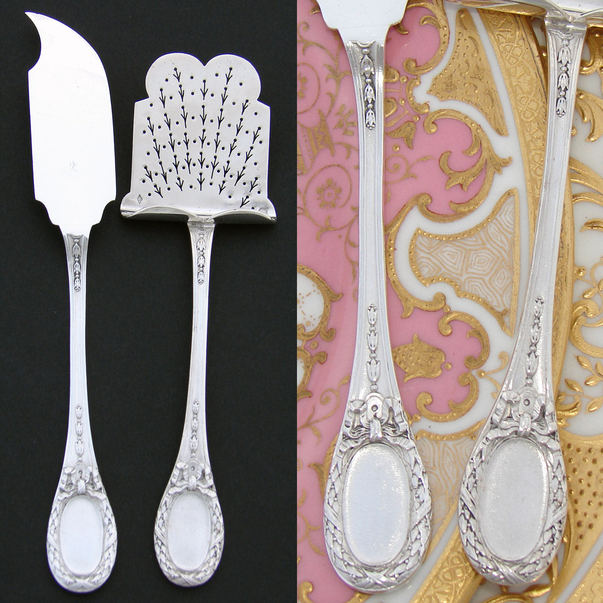 Antique French Sterling Silver 2pc Hors d'Oeuvre Implement Pair, Empire Torch & Quiver