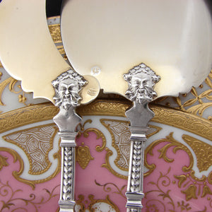 Antique French Sterling Silver & Vermeil 2pc Ice Cream or Dessert Serving Set, Mascaron Figural