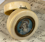 Antique Napoleon III French Souvenir Box, Ivory, Portrait Miniature up Top, Marie-Antoinette